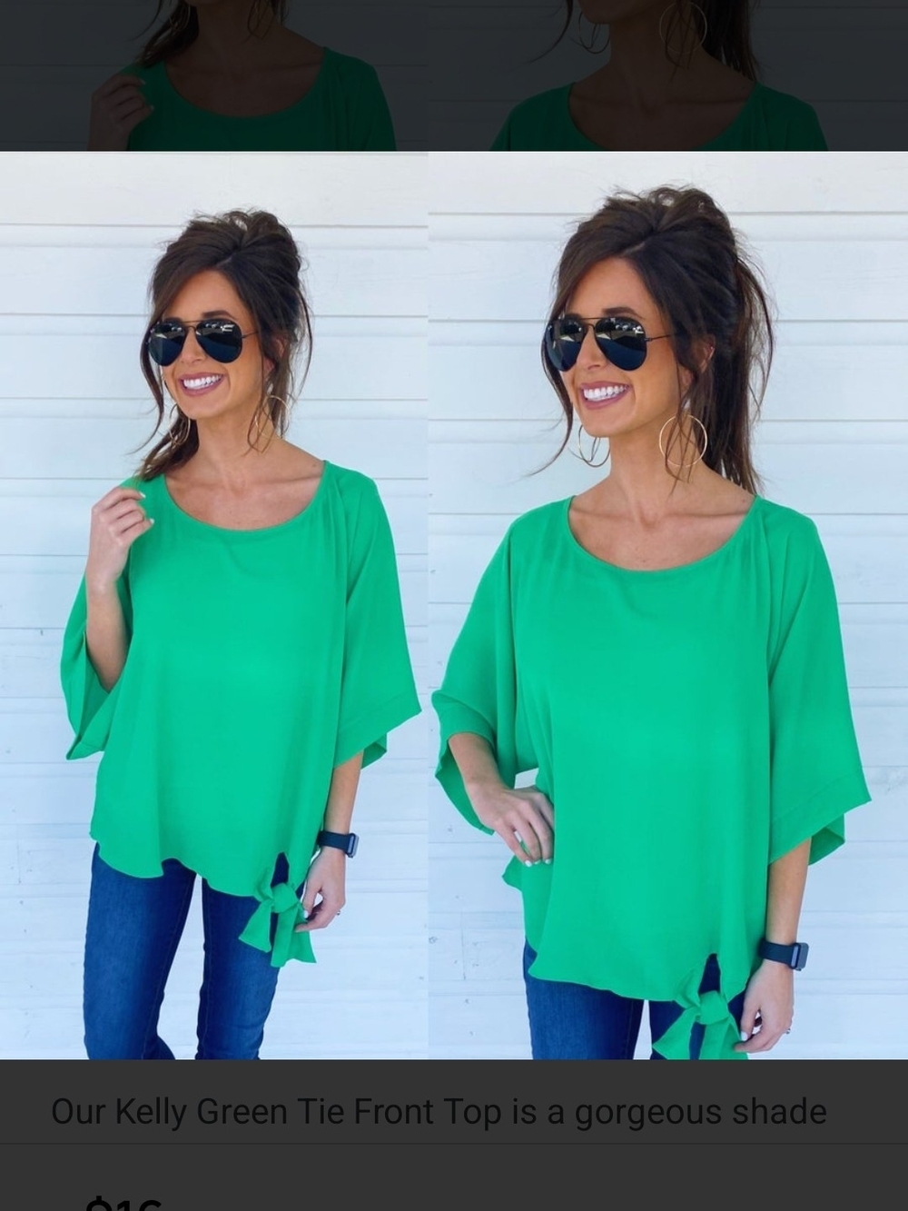 She + Sky Green Tie-Front Short Sleeve Blouse